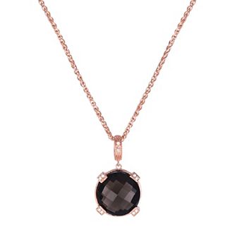Rose Gold Tone Sterling Silver Smoky Quartz & Diamond Accent Pendant