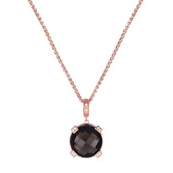 Oro Leoni Rose Gold Tone Sterling Silver Smoky Quartz & Diamond Accent Pendant