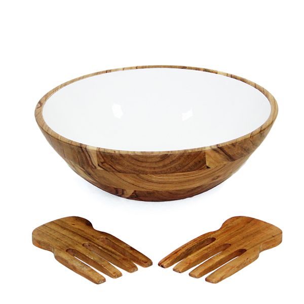 BILL.F Wooden Salad Bowl, 12'' Acacia Wood Salad Bowls Set Large Salad  Mixing Bowl with Servers-3-Piece Big Salad Bowl Set