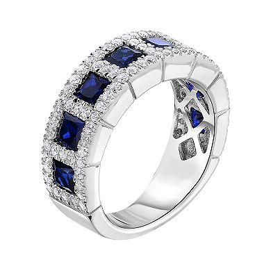 Sterling Silver Lab-Created Sapphire & Cubic Zirconia Ring
