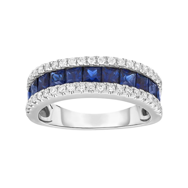 Sterling Silver Channel-Set Lab-Created Sapphire Ring, Womens, Size: 7, Bl