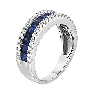 Sterling Silver Channel-Set Lab-Created Sapphire Ring