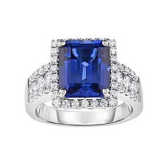 Oro Leoni Sterling Silver Lab-Created Sapphire & Cubic Zirconia Square Halo Ring