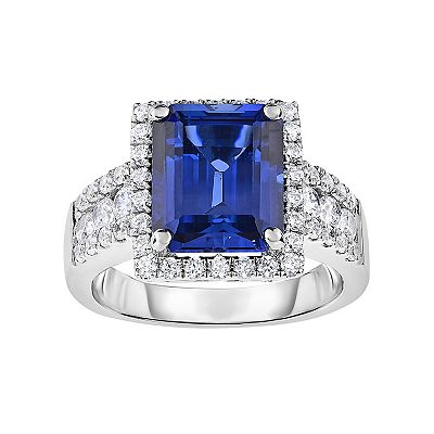 Sterling Silver Lab-Created Blue Sapphire & CZ Halo Ring Sterling Silver Lab-Created Blue Sapphire & CZ Halo Ring