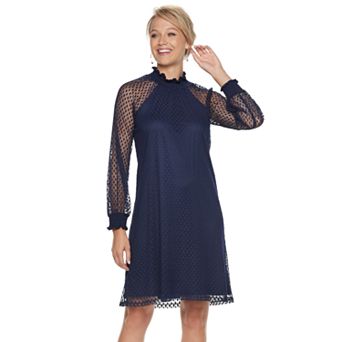 Women's Nina Leonard Lace Mockneck Trapeze Dress