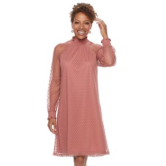 Women's Nina Leonard Lace Mockneck Trapeze Dress