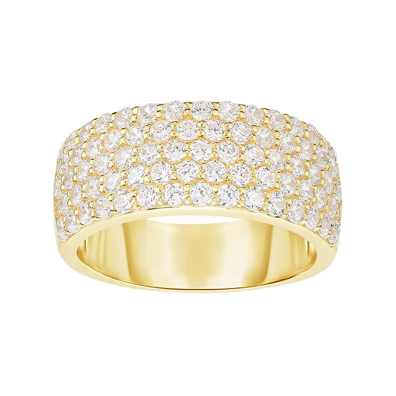 Gold Tone Sterling Silver Cubic Zirconia Pave Ring, Womens, Size: 7, White