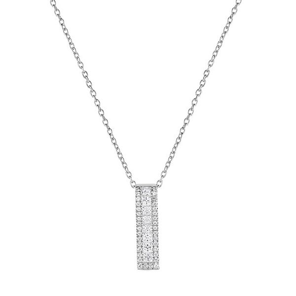 Sterling Silver Cubic Zirconia Rectangle Pendant Necklace