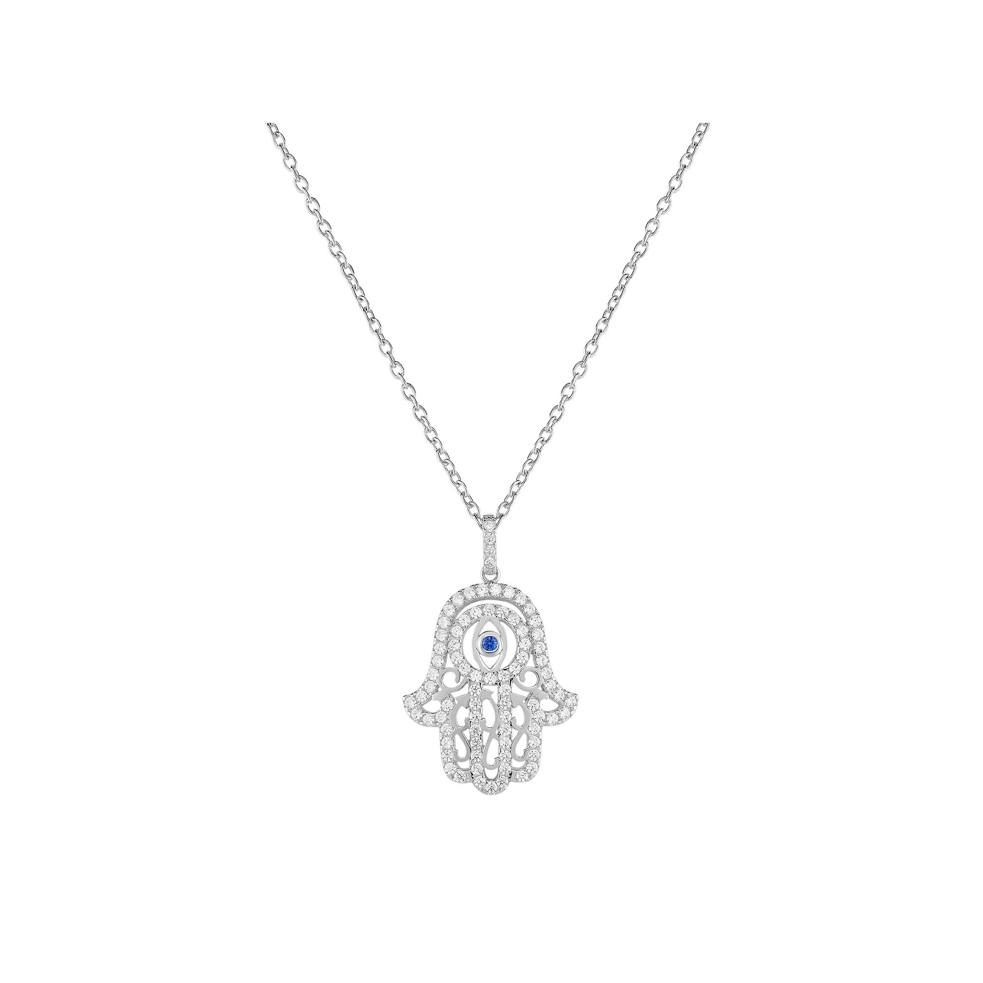 Sterling Silver Cubic Zirconia & Lab-Created Blue Spinel Hamsa Pendant, Wom