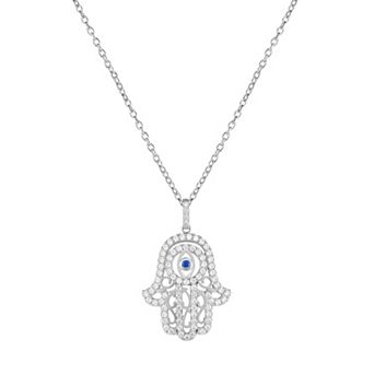 Oro Leoni Sterling Silver Cubic Zirconia & Lab-Created Blue Spinel Hamsa Pendant