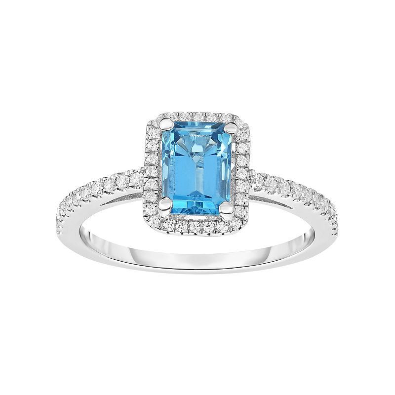 Sterling Silver Blue Topaz & Cubic Zirconia Square Halo Ring, Womens, Size