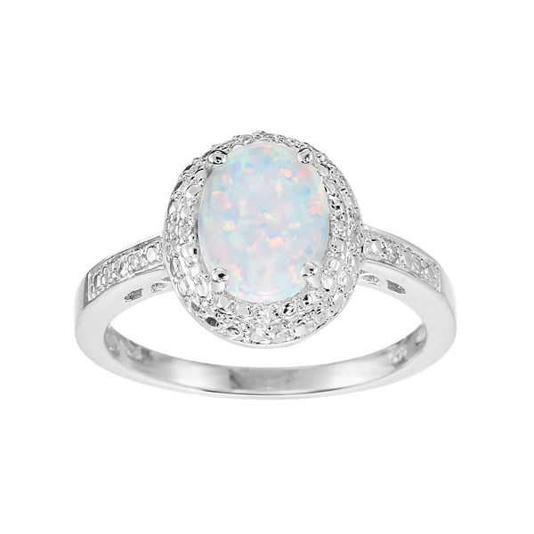 Sterling Silver Lab-Created Opal & Diamond Accent Halo Ring