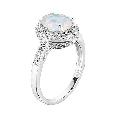 Sterling Silver Lab-Created Opal & Diamond Accent Halo Ring