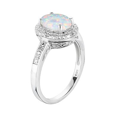 Sterling Silver Lab-Created Opal & Diamond Accent Halo Ring