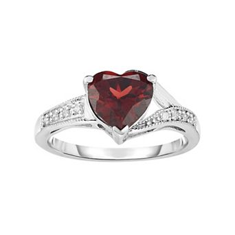 Oro Leoni Sterling Silver Garnet & Diamond Accent Heart Ring