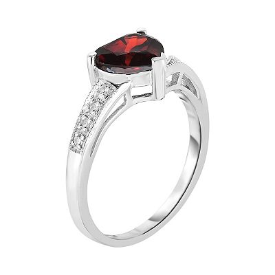 Sterling Silver Garnet Diamond Accent Heart Ring