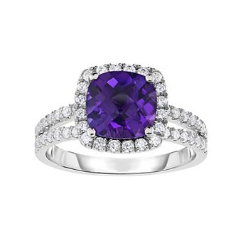 Oro Leoni Sterling Silver Amethyst & Cubic Zirconia Split-Shank Ring