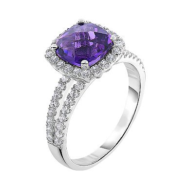 Sterling Silver Amethyst & Cubic Zirconia Split-Shank Ring