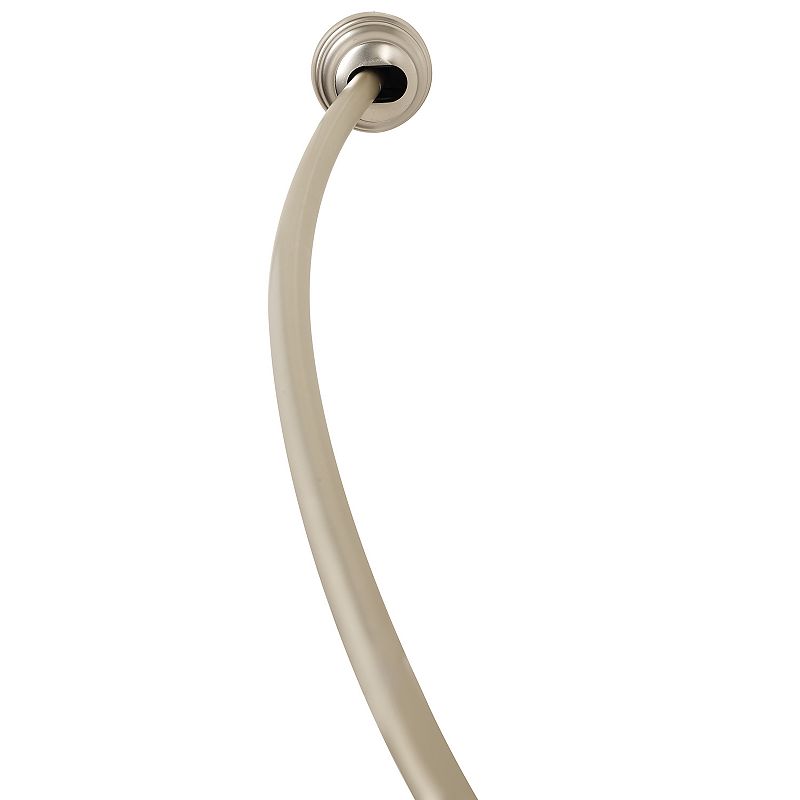 Zenna Home 50" to 72" NeverRust Rustproof Adjustable Tension Curved Shower Rod Brushed Nickel : Microfiber, Machine Washable, Non-Slip Backing