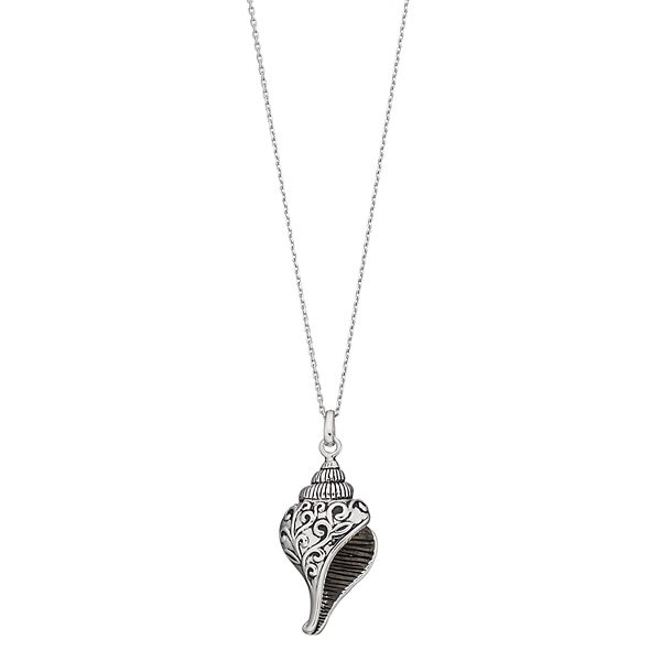 Sterling Silver Filigree Seashell Pendant Necklace