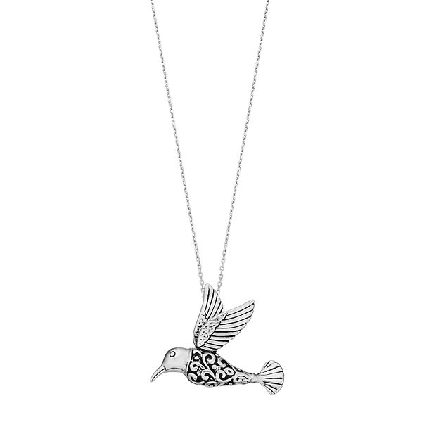 Sterling Silver Flying Hummingbird DC Charm Necklace 