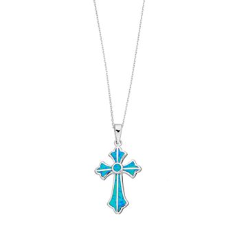 Nautica Rocks Sterling Silver Lab-Created Blue Opal Cross Pendant