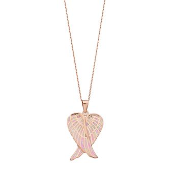 14k Rose Gold Over Silver Lab-Created Pink Opal Angel Wings Pendant