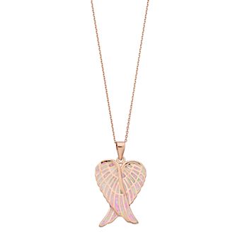 Nautica Rocks 14k Rose Gold Over Silver Lab-Created Pink Opal Angel Wings Pendant