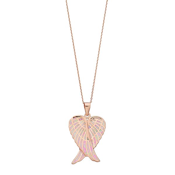 Pink Diamond Heart Angel Wings Pendant Necklace - 14K Gold Main Pink Diamond: 0.1 ct