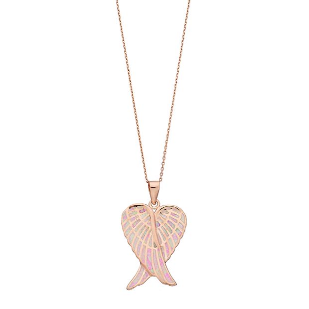 Pink Diamond Heart Angel Wings Pendant Necklace