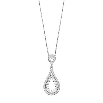 Sterling Silver Cubic Zirconia Double Teardrop Pendant Necklace