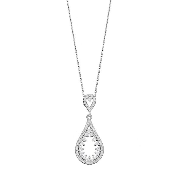 Sterling Silver Cubic Zirconia Double Teardrop Pendant Necklace