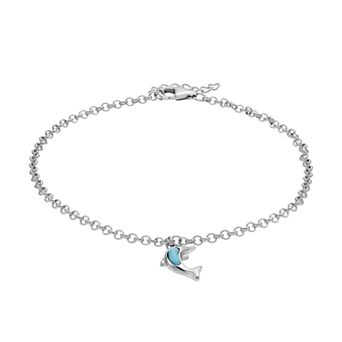 Nautica Rocks Sterling Silver Larimar Dolphin Anklet