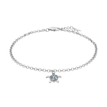 Nautica Rocks Sterling Silver Larimar Turtle Anklet
