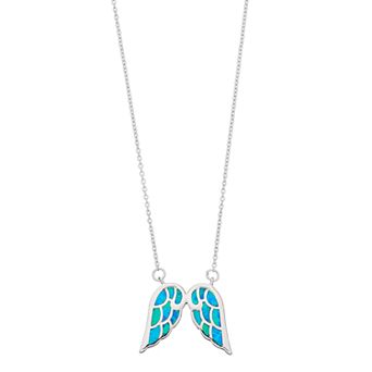 Nautica Rocks Sterling Silver Lab-Created Blue Opal Angel Wing Necklace