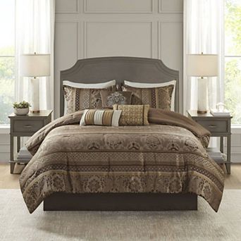 Madison Park 7 pc Venetian Jacquard Comforter Set with Throw Pillows