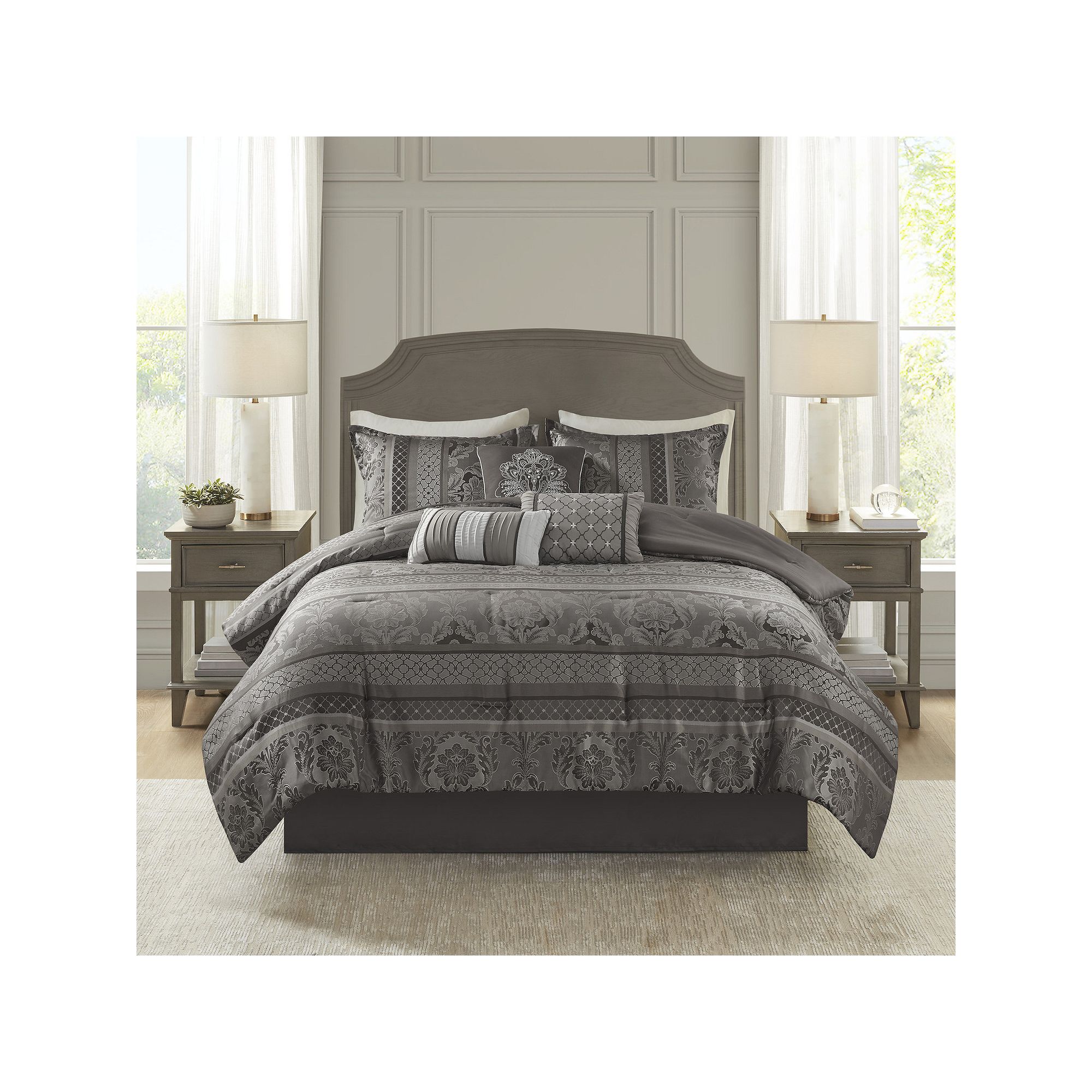 Madison Park 7-piece Venetian Jacquard Comforter Set with Throw Pillows, Gr