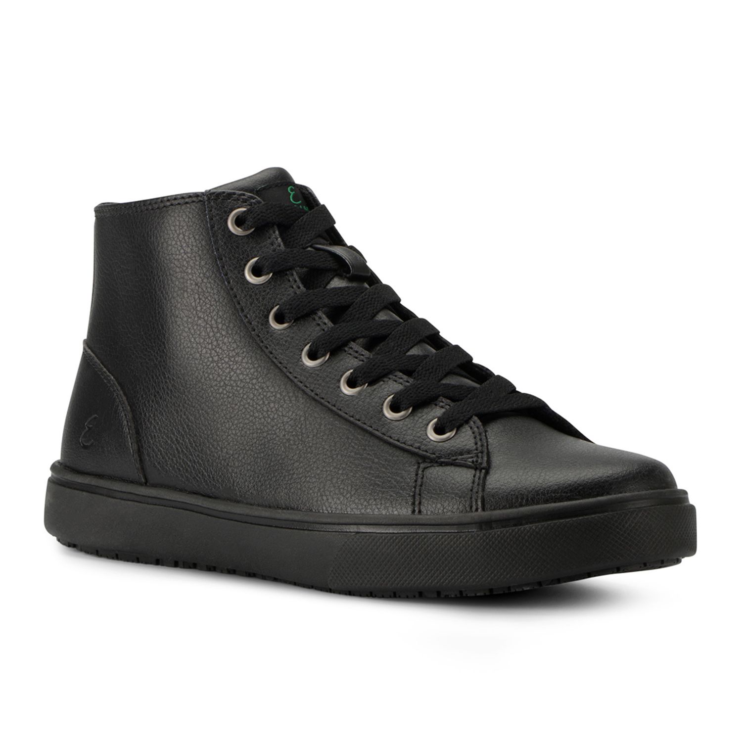 black leather work sneakers