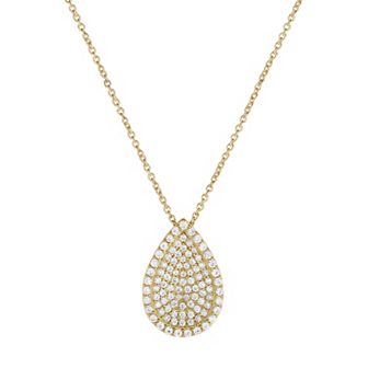 Oro Leoni Gold Tone Sterling Silver Cubic Zirconia Teardrop Pendant Necklace