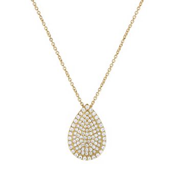 Oro Leoni Gold Tone Sterling Silver Cubic Zirconia Teardrop Pendant Necklace