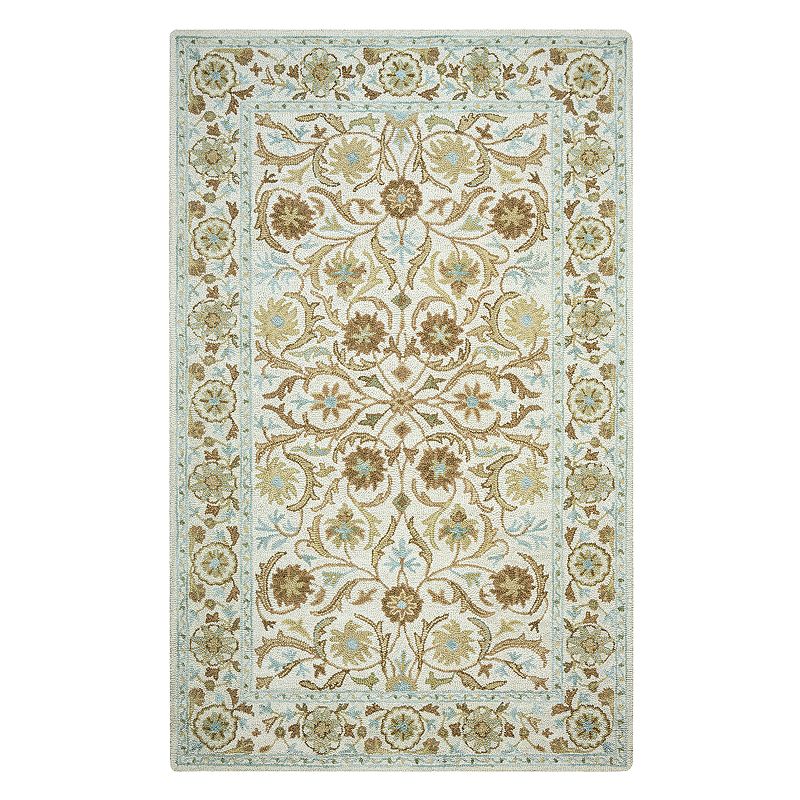 Rizzy Home Ashlyn Framed Floral I Wool Rug, Blue, 8Ft Rnd