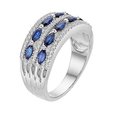 Sterling Silver Lab-Created Blue & White Sapphire Multi Row Ring