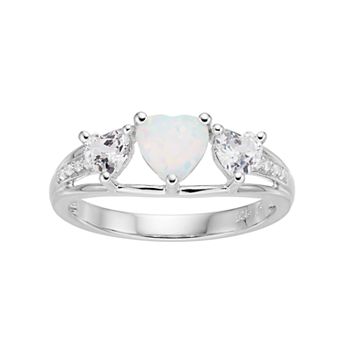 LeRose by Lexi and Rose Sterling Silver Lab-Created Opal & White Sapphire Triple Heart Ring