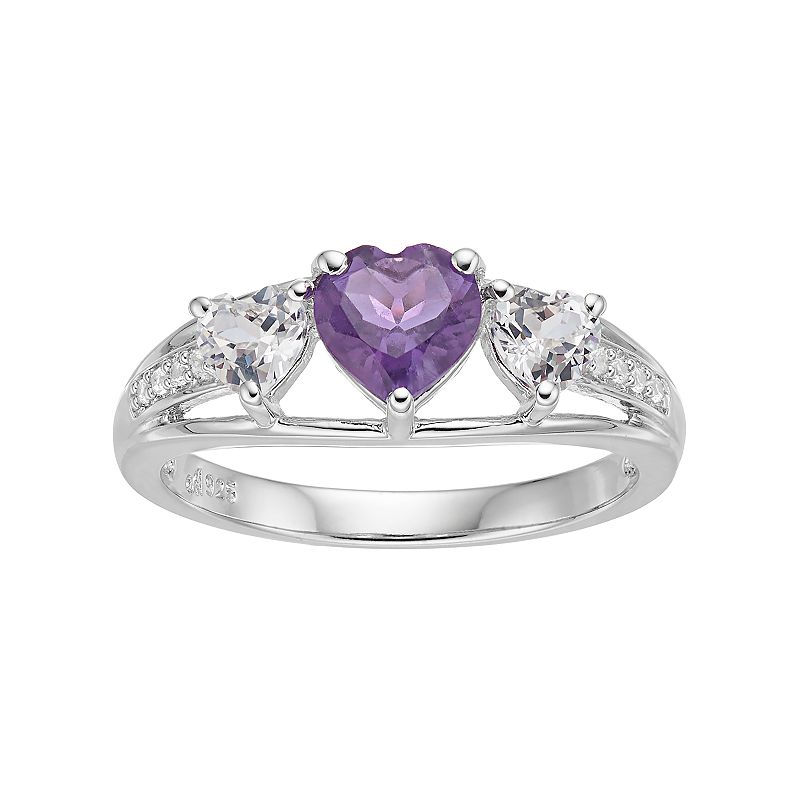 Sterling Silver Amethyst & Lab-Created White Sapphire Triple Heart Ring, Wo