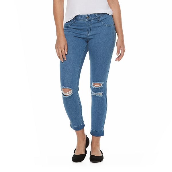 Women's Utopia by HUE Ripped Cuffed Denim Leggings