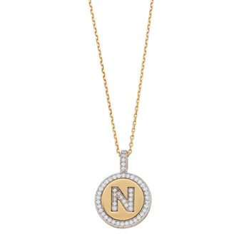 Argento Bella 14k Gold Over Silver Cubic Zirconia Initial Pendant Necklace