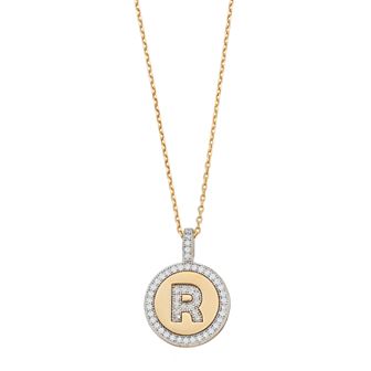 14k Gold Over Silver Cubic Zirconia Initial Pendant Necklace