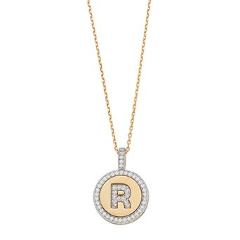 Argento Bella 14k Gold Over Silver Cubic Zirconia Initial Pendant Necklace