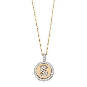 Argento Bella 14k Gold Over Silver Cubic Zirconia Initial Pendant Necklace