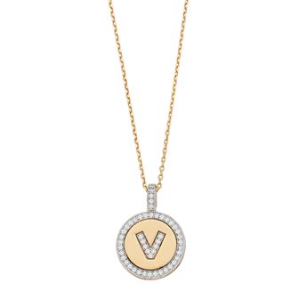 14k Gold Over Silver Cubic Zirconia Initial Pendant Necklace